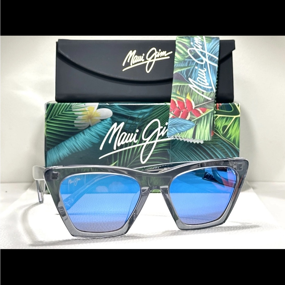NEW MAUI JIM KINI KINI MJ STEEL CRYSTAL BLUE HAWAII POLARIZED SUNGLASSES